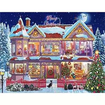 Рождественская алмазная живопись, мозаика, дом, полная круглая вышивка, зимние картины со стразами, украшение дома 30x40 см/12x16 дюймов 30x40cm NO Frame