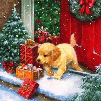 Рождественская алмазная живопись собака мозаика Алмазная вышивка животное домашний декор изображение стразы вышивка крестиком Full Round 30X30CM