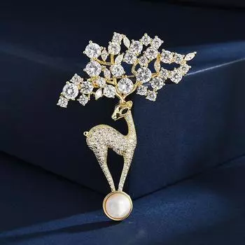 Рождественская атмосфера Брошь в виде лося, животное, пятнистый олень, милый корсаж, аксессуары для костюма, микроциркон, опал, дизайн золотой