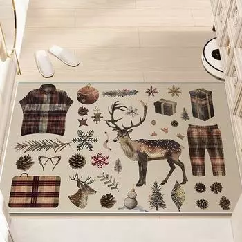 Рождественская атмосфера Мягкий диатомовый ил для ванной комнаты Впитывающий коврик для ног Коврик для туалета Нескользящий коврик для двери туалета 40 * 60cm Crystal Velvet