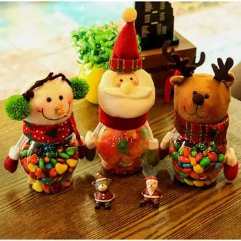 Рождественская банка для конфет, пластиковая банка для хранения печенья, прозрачная подарочная коробка в виде снеговика, лося, Рождество