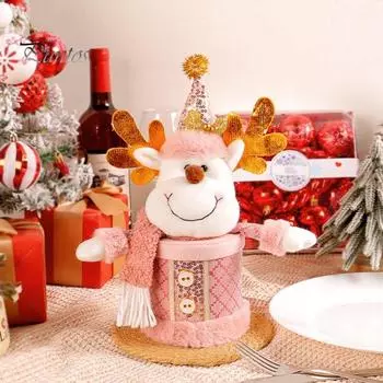 Рождественская банка для конфет, рождественская плюшевая конфетница в виде Санты/снеговика/лося, розовая коробка для хранения конфет, банка для упаковки фруктов для домашнего декора Santa Claus