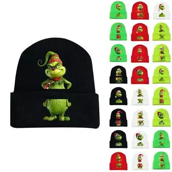 Рождественская бархатная шапка New Line, вязаная шапка, зимняя незамерзающая шляпа от солнца, зеленая шапка с принтом One Size