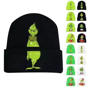 Рождественская бархатная шапка New Line, вязаная шапка, зимняя незамерзающая шляпа от солнца, зеленая шапка с принтом One Size