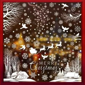 Рождественская белая снежинка ветка наклейка на окно лес снежный пейзаж новогодняя наклейка на дверь Веселый рождественский декор