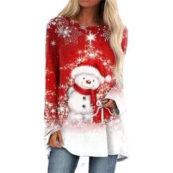 Рождественская большая футболка со снежинкой, футболка с 3d принтом, женская модная футболка, свободные топы с длинными рукавами, футболки, женская футболка Y2k 6XL