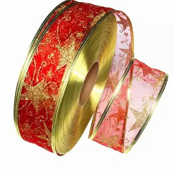 Рождественская бронзовая лента 2 м с принтом, марля со звездами для украшения рождественской елки, подарочная упаковка с бантом, принадлежности для украшения красный