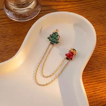 Рождественская брошь, Премиум Чувство Капающего Масла Рождественская Елка Рождественский Колокольчик Двойная Цепочка Брошь Оптовая