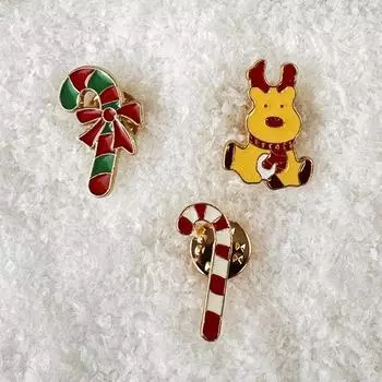Рождественская брошь Рождественская коллекция рождественских тростей Украшение на булавку Милый мультяшный металлический значок Аксессуары