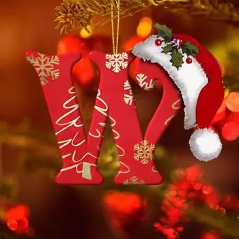 Рождественская буква подвеска акриловая 2D плоская буква подвесное украшение рождественская елка шапка Санта-Клауса буква
