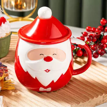 Рождественская чашка большой емкости, 450 мл, керамическая чашка для чая, молока, кофейная кружка с крышкой, ложка для дома Type B