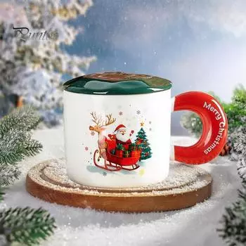 Рождественская чашка с крышкой-ложкой 401-500 мл керамическая кружка Санта-кофейная чашка новинка Санта-чайные чашки для детей мальчиков девочек День благодарения Хэллоуин подарок A красный