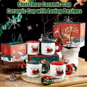 Рождественская чашка с крышкой-ложкой 401-500 мл Керамическая кружка Санта-кофейная чашка Новинка Санта-чай A красный