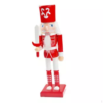 Рождественская декоративная праздничная кукла-фигурка Щелкунчик расписанная вручную коллекционная настольная Holding Sword