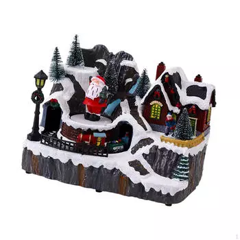 Рождественская деревенская фигурка, вращающаяся музыкальная шкатулка, ремесленное искусство, рождественский орнамент, сцена на день рождения