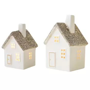 Рождественская деревня Дом светодиодная подсветка Керамический дом для рождественской домашней сцены Макет 5.7 cm x 9 cm
