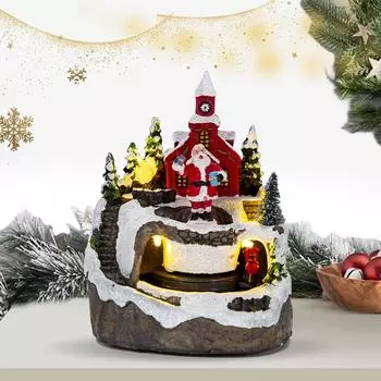 Рождественская деревня из смолы со светодиодными огнями и вращающимся музыкальным поездом, светящийся музыкальный домик, рождественский светящийся орнамент из смолы