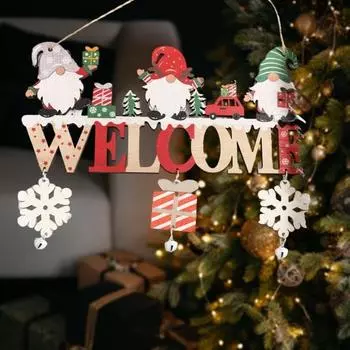 Рождественская деревянная дверная вывеска Санта-Гном Снеговик Лось Крытый и открытый декор Передняя дверь Настенный подвес Добро пожаловать Дверная табличка Подвеска для вечеринки Декорация сцены B