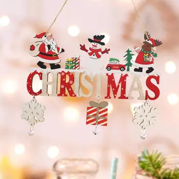 Рождественская деревянная подвеска с колокольчиками для дверного знака и настенного декора Elk Santa Snowman