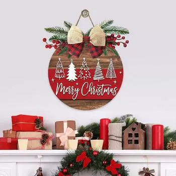 Рождественская деревянная табличка на дверь Joy, круглая, праздничная, подвесная, декоративная для дома и праздничного приветствия One Size красный