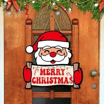 Рождественская деревянная табличка на дверь, снеговик, гном, Санта-Клаус, вешалка на дверь, настенная табличка для входной двери, приветственная табличка, украшение для дома и улицы, подвеска D