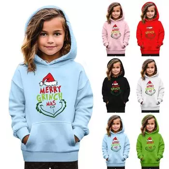 Рождественская детская толстовка с длинным рукавом, легкая повседневная толстовка с капюшоном, свободная, удобная детская толстовка 110 чёрный