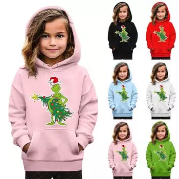 Рождественская детская толстовка с длинным рукавом, легкая повседневная толстовка с капюшоном, свободная, удобная детская толстовка 110 чёрный