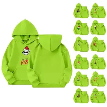 Рождественская детская толстовка с длинным рукавом, легкая повседневная толстовка с капюшоном, свободная, удобная детская толстовка 110 армия зеленый