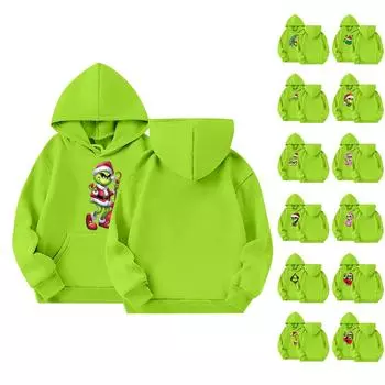 Рождественская детская толстовка с длинным рукавом, легкая повседневная толстовка с капюшоном, свободная, удобная детская толстовка 110 армия зеленый