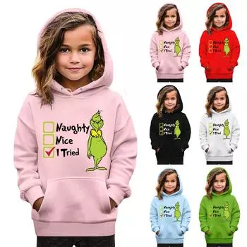 Рождественская детская толстовка с длинным рукавом, легкая повседневная толстовка с капюшоном, свободная, удобная детская толстовка 110 чёрный