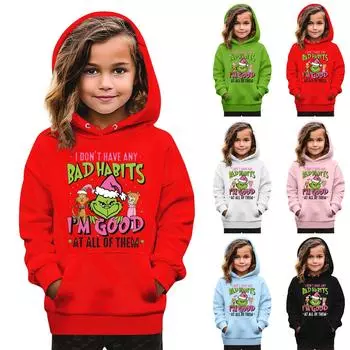 Рождественская детская толстовка с длинным рукавом, легкая повседневная толстовка с капюшоном, свободная, удобная детская толстовка 110 чёрный
