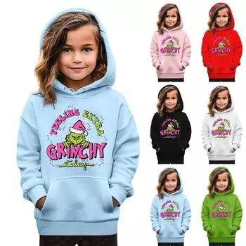 Рождественская детская толстовка с длинным рукавом, легкая повседневная толстовка с капюшоном, свободная, удобная детская толстовка 150 чёрный