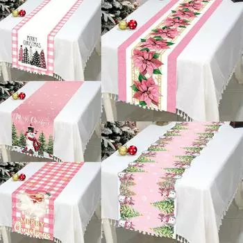 Рождественская дорожка для стола Лось Снеговик Чехол для стола Веселые рождественские украшения для домашнего стола 2024 Navidad С Новым годом Подарок 2025 темные хаки