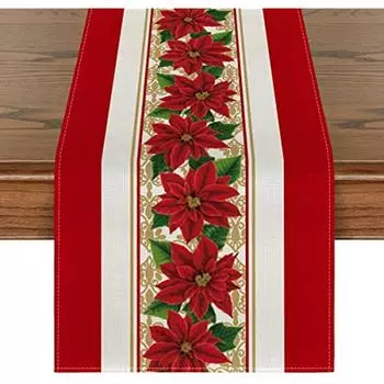 Рождественская дорожка для стола Poinsettia, зимнее рождественское праздничное украшение для кухонного стола для дома и улицы, украшение для домашней вечеринки 150x33cm59x13inch красный