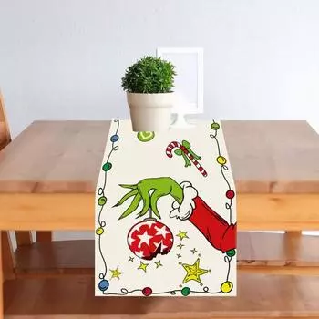 Рождественская дорожка для стола Праздничная мультяшная принт Гринчи Праздничная графика Маслостойкая фермерская новогодняя вечеринка выпускной обеденный стол украшение для стола зелёный
