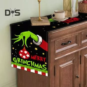 Рождественская дорожка для стола, праздничная зеленая мультяшная принт Гринчи, праздничная графика, фермерский дом, новогодняя вечеринка, выпускной, обеденный стол, украшение для стола M