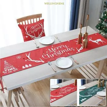 Рождественская дорожка для стола, скатерть из хлопка и льна, праздничное украшение, чехол для кофейного обеденного стола 30x160cm зелёный