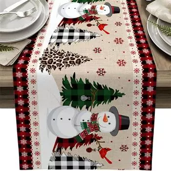 Рождественская дорожка на стол Снеговики, 33180 см Рождественские дорожки для столов, Рождественские дорожки на стол для помещений и улицы, дорожка на стол для вечеринки 33 x 180CM