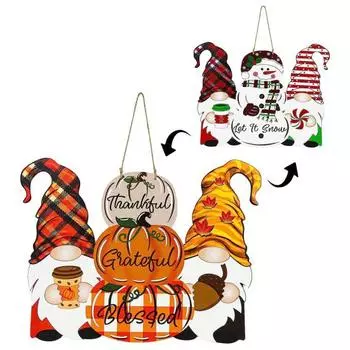 Рождественская дверь на День Благодарения, Рождественский знак в виде тыквы, двусторонний двусторонний осенний гном, снеговик, праздничное украшение для дома и улицы разноцветный