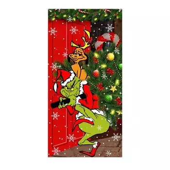 Рождественская дверь Ширина полиэфирной ткани Рождественские и новогодние украшения Рождественская дверная занавеска Рождественское украшение 180-90 см One Size зелёный