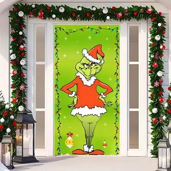 Рождественская дверь Ширина полиэфирной ткани Рождественские и новогодние украшения Рождественская дверная занавеска Рождественское украшение One Size