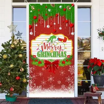 Рождественская дверь Ширина полиэфирной ткани Рождественские и новогодние украшения Рождественская дверная занавеска Рождественское украшение 185*90 см One Size зелёный