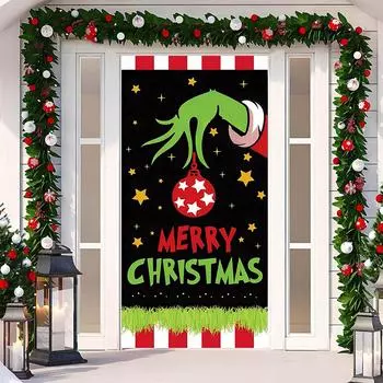 Рождественская дверь Ширина полиэфирной ткани Рождественские и новогодние украшения Рождественская дверная занавеска Рождественское украшение One Size