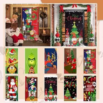 Рождественская дверная крышка, рождественские украшения двери, декор передней двери, праздничные рождественские вечерние атрибуты 78,7x35,4 дюйма One Size