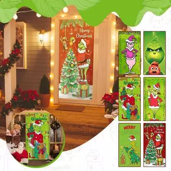 Рождественская дверная крышка, рождественские украшения двери, декор передней двери, праздничные рождественские вечерние атрибуты 78,7x35,4 дюйма One Size
