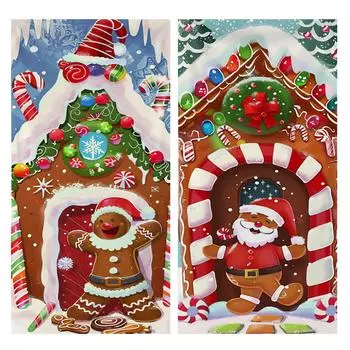 Рождественская дверная крышка, рождественские украшения двери, декор передней двери, праздничные рождественские вечерние атрибуты 78,7x35,4 дюйма One Size