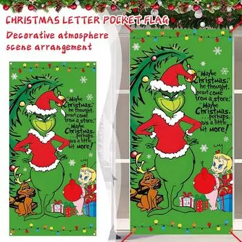 Рождественская дверная крышка Рождественское украшение на дверь Декор передней двери Праздничные принадлежности для рождественской вечеринки One Size зелёный