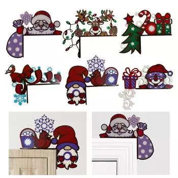 Рождественская дверная накладка Санта-Клаус, снеговик, олень, дверной угловой знак, деревянная верхняя дверная рама