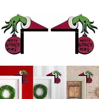 Рождественская дверная ручка, праздничный деревянный зеленый эльф, верхняя дверная рама, декор для двери, стены, окна, угловой знак для рождественской вечеринки, украшение Left зелёный