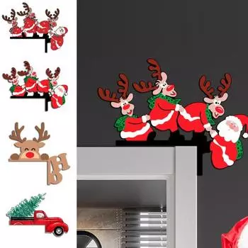 Рождественская дверная угловая рамка, украшение, праздничный Санта-Клаус, олень, деревянная отделка, с Новым годом 2023, рождественская вечеринка, реквизит, домашний декор C